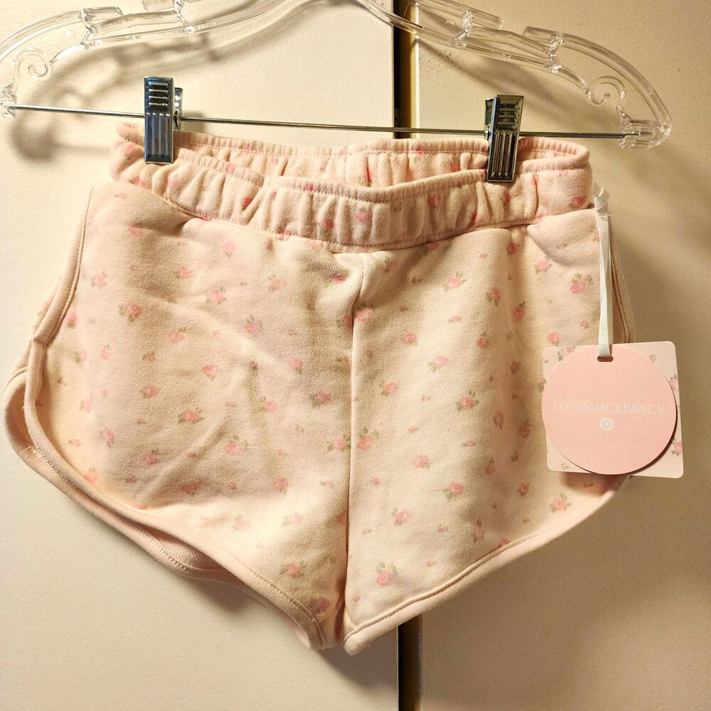 LoveShackFancy x Target Girls Light Pink Floral Sweat Shorts Nwt Large